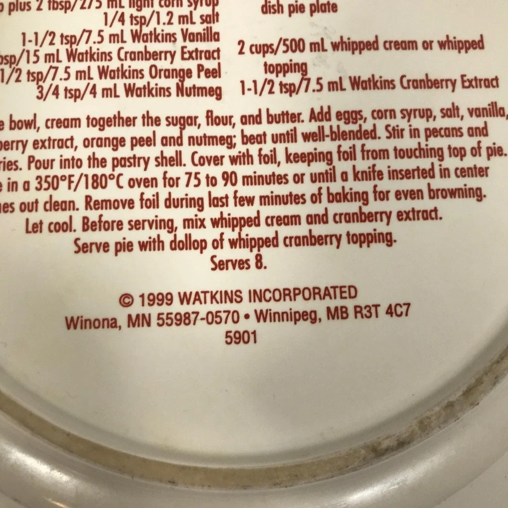 Watkins 1999 Cranilla Pecan Pie Plate Ceramic Winter Victorian House Sleigh 5901